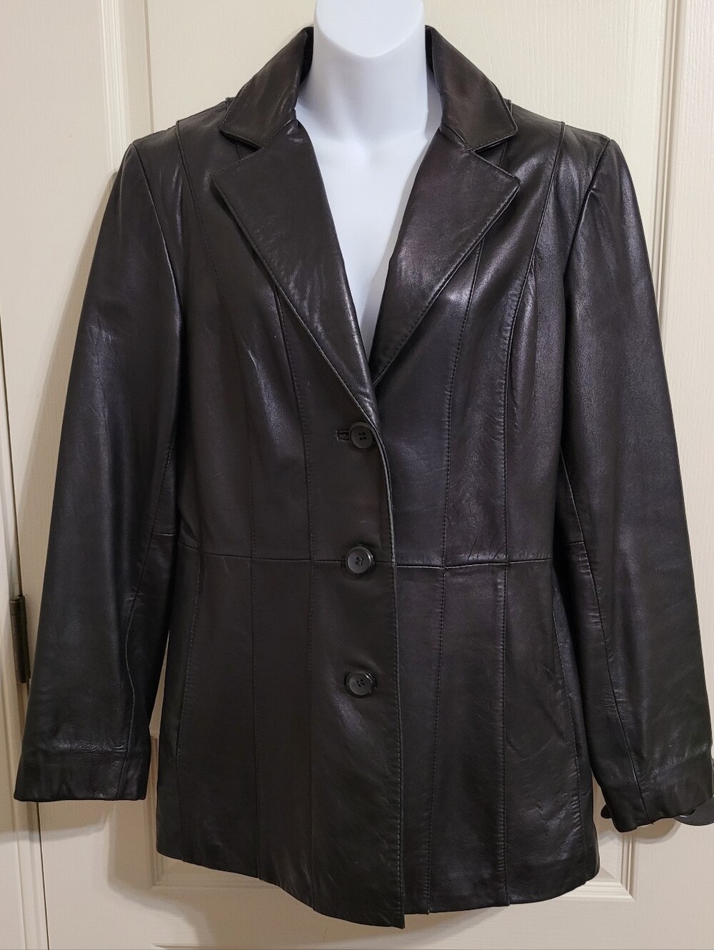 Worthington Beautiful Lambskin Classic Black Leather Jacket/Blazer - Sz M, GUC